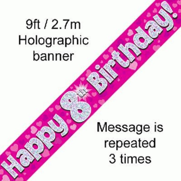 Banner Happy 8th Birthday Pink - Party Store 4 U