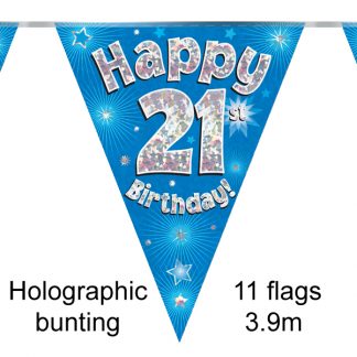 21st BIRTHDAY BLUE FOIL BANNERS AND BUNTING ****OFFER BOTH ITEMS FOR £2.99**** 